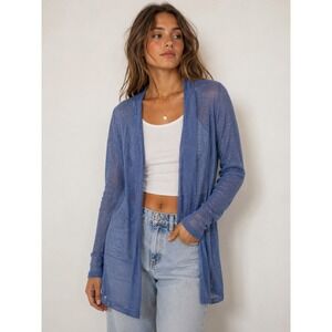 NIC+ZOE XS Linen Cornflower Blue Sheer Open Front Longline Cardigan Sweater NWT